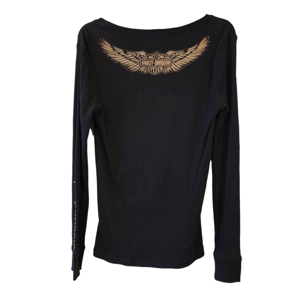 Harley Davidson Black Long Sleeve Thermal Tee - Picture 3 of 5